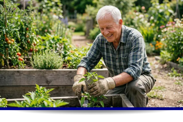 Older man gardening