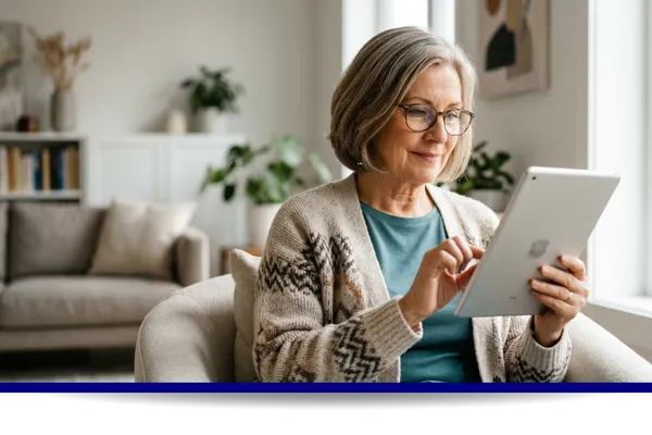 Older woman learning on a tablet